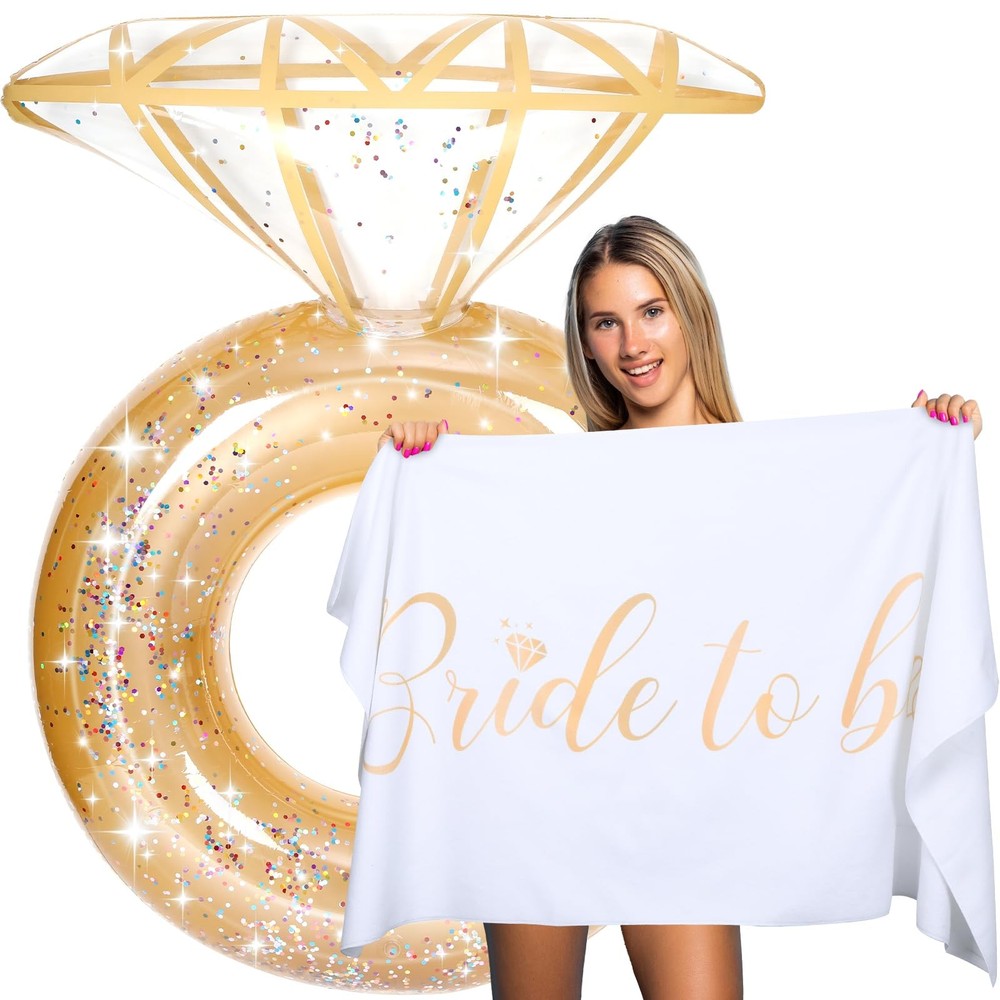 Bride Diamond Ring Pool Float & Towel Set Bachelorette Party Decoration Infla…