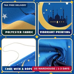Rtteri 4 Pcs Blue Ramadan Decoration Eid Mubarak Door Hanging Banner Ramadan Kar