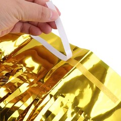 4 Pack Metallic Foil Fringe Table Skirt, Gold Shiny Tinsel Tassle Banner for