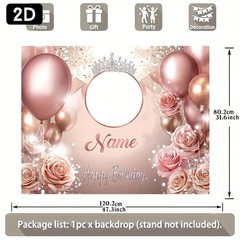 1pc Flower Crown Custom Birthday Banner Personalized Name Photo Party Backdrop♪