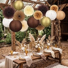 14 PCS Exhale Party Brown Decorations Theme Set Paper Honeycomb Lantern Fan