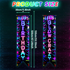 Tegeme 2 Pcs Glow in the Dark Party Supplies Neon Happy Birthday Banner Let’S Gl