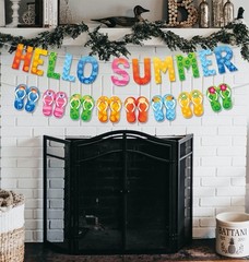Hello Summer Colorful Flip Flop Banner Beach Pool Slippers Garland Decorations