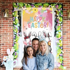 Easter Door Cover,Easter Door Decorations Bunny Egg Rabbit Hanging Banner Dec…