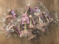 Birthday Party Time Mini Glitter Hats Lot of 24 NEW Barrette Hair Clip Pink Gold