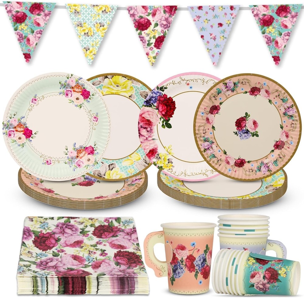 Talking Tables 50pcs Floral Afternoon Tea Party Decorations Mixed Colors