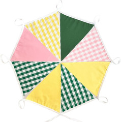 32Ft Camp Bride Party Decorations Pink Green Yellow Gingham Fabric Triangle Bann