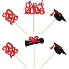 36 PCS 2026 Graduation Theme Cupcake Toppers Glitter Class of 2026 Grad Cap Dipl