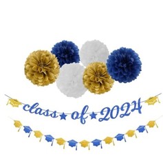 Class of Grad 2024 Background Banner,Blue and Gold Graduation Banner