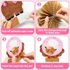 12Pcs Pink Highland Cow Honeycomb Centerpieces Floral Highland Cattle Baby Sh…
