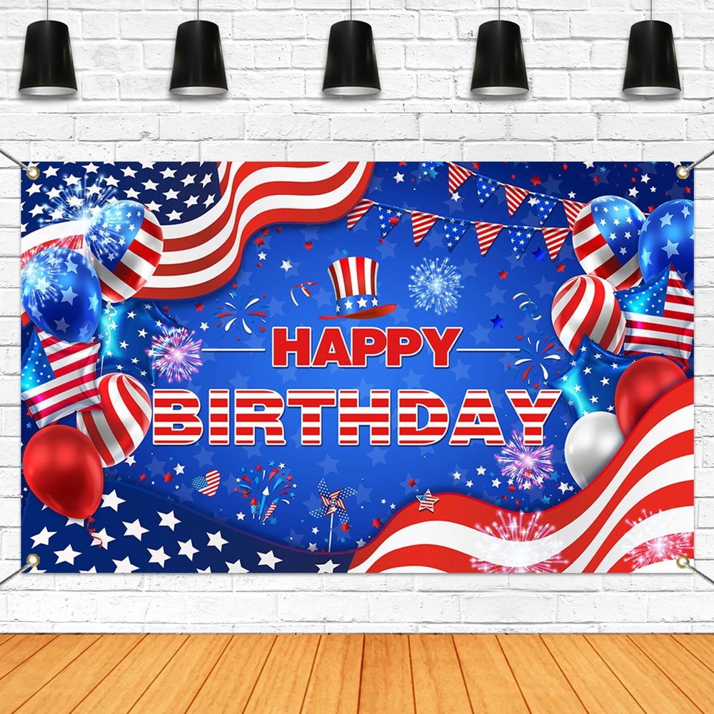 Red White and Blue Birthday Decorations Extra Large 4th of July Banner for Indep
