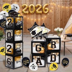 89PCS Black & Gold Graduation Party Decorations – Balloons, Boxes, Backdrop & Mo