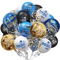 Graduation Blue and Gold Balloons 2026 – Grad Latex Confetti Balloons with Co…