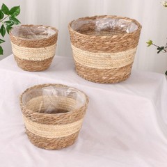Lined Seagrass Wicker Basket Set 3 pcs 18cm 22cm 25cm for Indoor Outdoor Plants