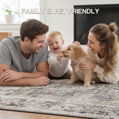 YOH Boho Washable Rug 5×7, Charcoal Gray Vintage Non Slip Area Rug, Distresse…