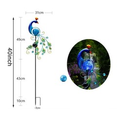 Solar Powered Peacock Garden Stake Light Metal Waterproof Lawn Lighting
