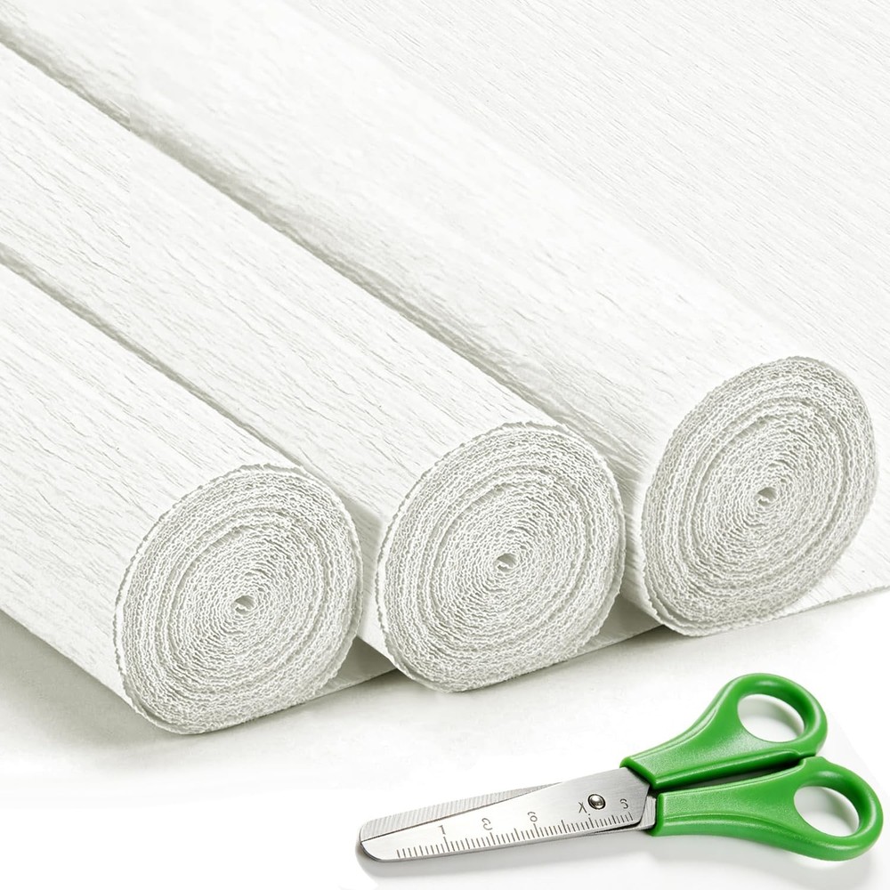 3 Rolls Heavy Duty White Crepe Paper For Flowers DIY Crafts 17×98 Inch
