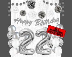 Silver & White 22nd Birthday Decorations – 40″ Number Balloons &More-Boy or Girl