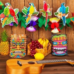 12 Piece Luau Party Decor Set 9.8 ft Hawaiian Tropical Hibiscus Garland Party De