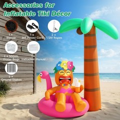 6FT Inflatable Tiki Luau Decor – Flamingo Coconut Palm Party Decorations, LED Li