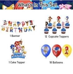 Sonic the Hedgehog Theme Birthday Party Supplies Set Banner Balloon Cake Toppers
