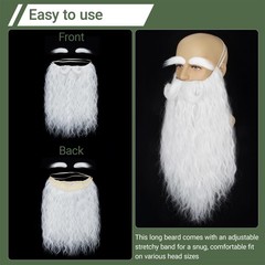 White Long Fake Mustache Beard and Eyebrows for Men Classic Costume Facial Ha…