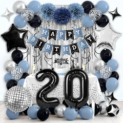 Happy 20Th Birthday Party Decorations for Boys Girls, Dusty Blue and Black Birth