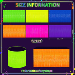 6Pack Neon Tinsel Fringe Table Skirts, 31.5″X118″ for Parties and Events