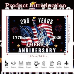 Anniversary Backdrop Decorations, 70 × 43 Inches 4th of July Party 250th