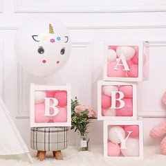 Delightful Transparent Balloon Boxes for Baby Shower Decor – 4 pcs with Letters