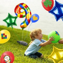 40 Inch Building Block Number Balloon, Colorful Number Block Foil Balloons La…