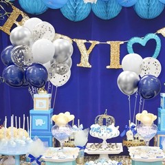 OuMuaMua 62pcs Silver Navy Blue Balloons Kit 12 Inches Silver Blue Party Dec…