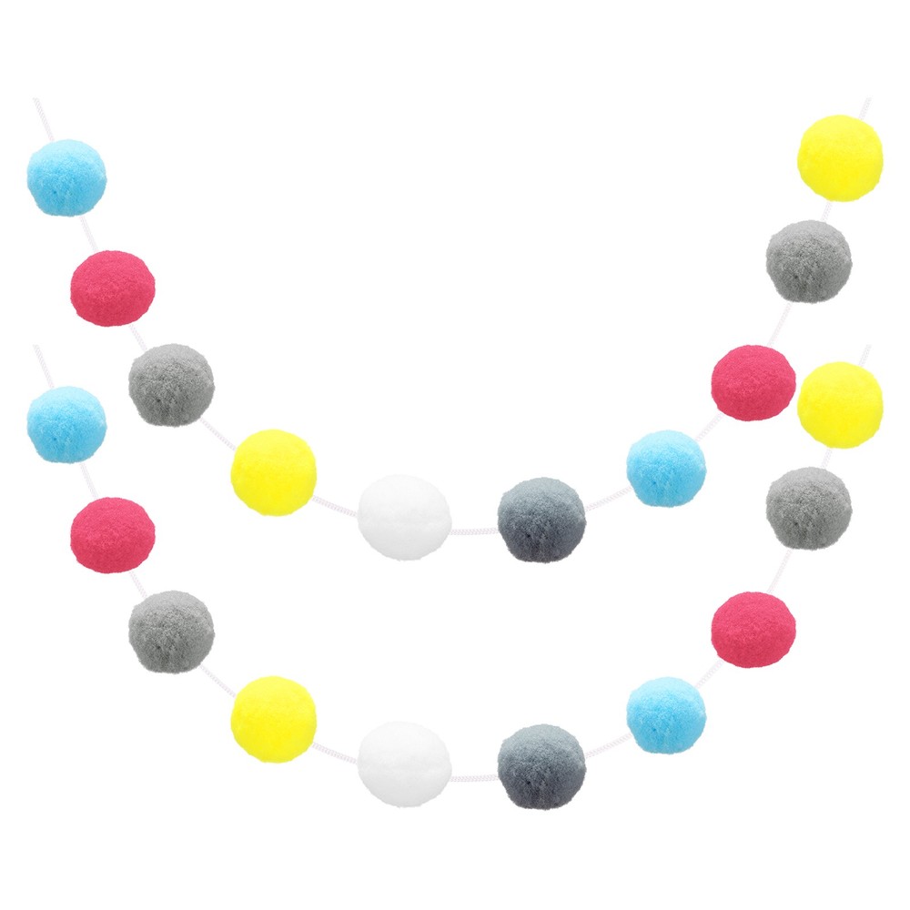 2pcs Pom Pom Garland 6.6 Ft 30 Balls Blue/Rose Red/Grey/Yellow/White/Dark Grey