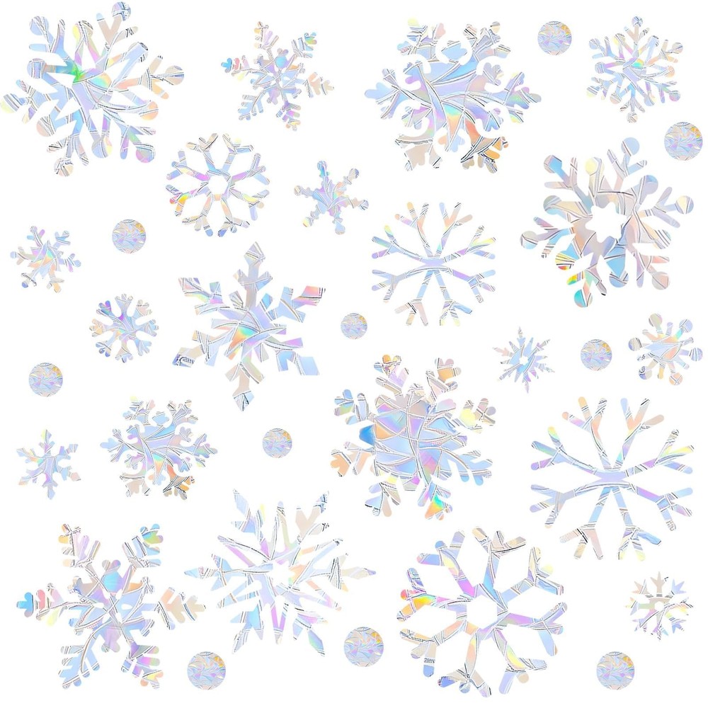 216pcs Christmas Snowflake Window Clings for Glass Windows Iridescent