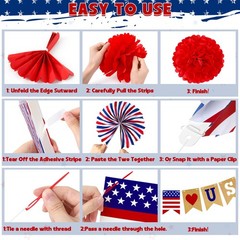 26 PCS 4th of July Decorations, 250th Memorial Day Red White Blue Paper Fans …