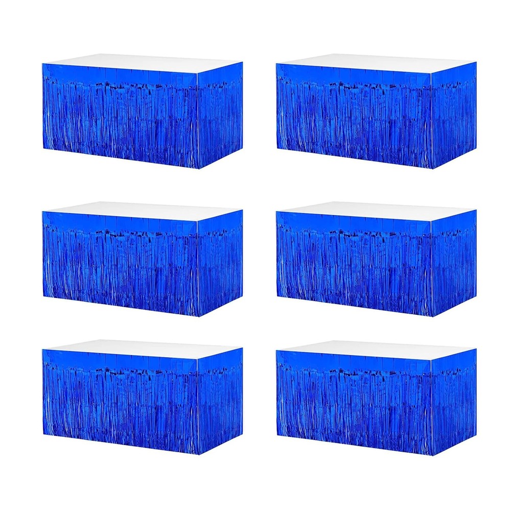 6 PCS Blue Inch Metallic Foil Fringe Tinsel Table Skirts 9 Feet x 29.5