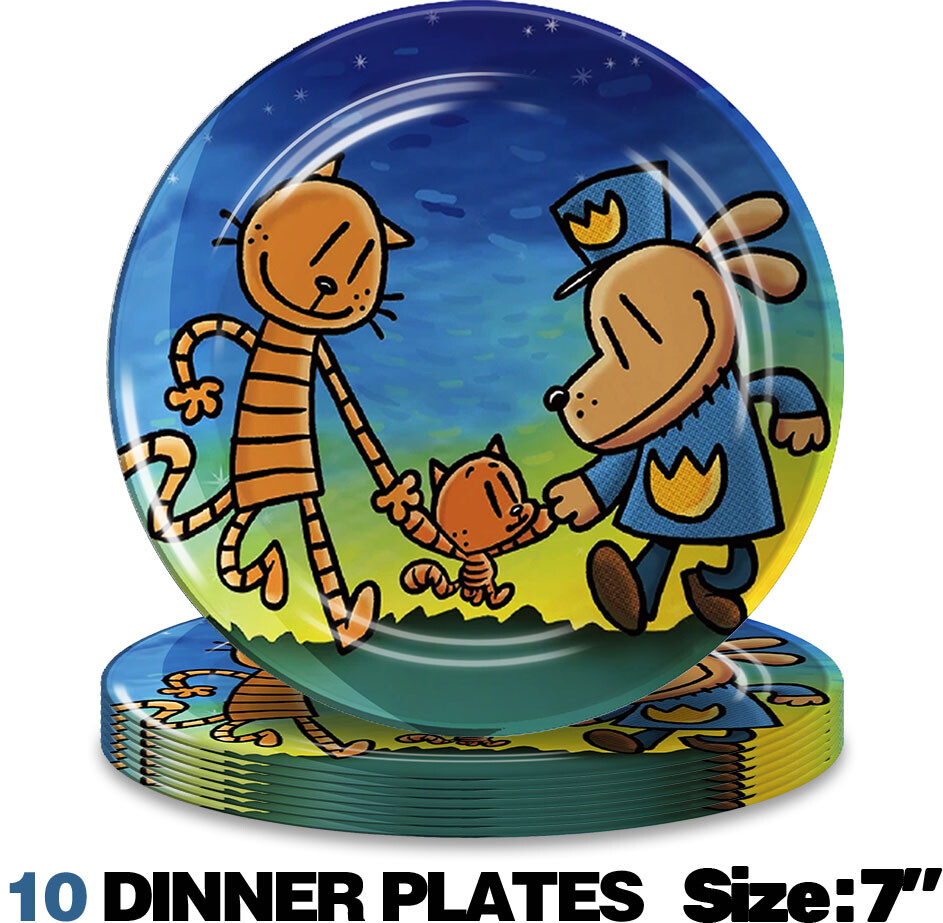 Dog Man Paper Plates Party Supplies Tableware Disposable Dinnerware 10pcs