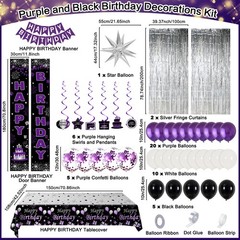 Black and Purple Birthday Decorations for Women Girls, Happy Birthday Decoration