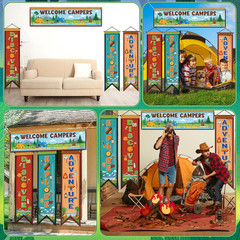 4 Pcs Camping Themed Party Decorations Welcome Campers Door Banner Camping Porch