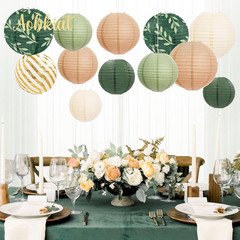 Party Decorations Paper Lanterns Set,12Pcs Sage Green Brown Chinese Japanese Han