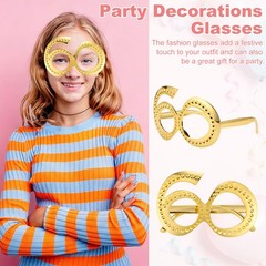 6-Pack Birthday Glasses with Rhinestones, 60th Photo Booth Props [Gold]