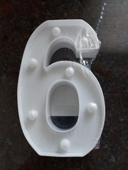 ONE DECORATIVE LED LIGHT UP NUMBER 6 PLASTIC MARQUEE WHITE NEW