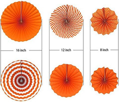 6 Pcs Decoration Hanging Party Orange Paper Fans Set for Birthday Wedding Gradua