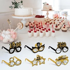 Turypaty 24PCS 80th Birthday Paper Glasses Black Gold Photo Props 1946