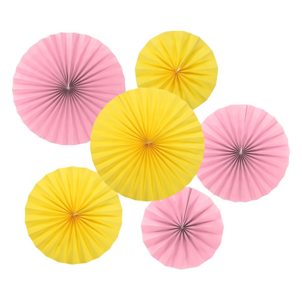 6Pcs 8″/12″/16″ Paper Fans Hanging Decoration Round Fans with Pearl Yellow/Pink