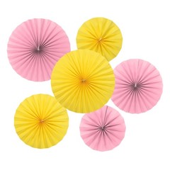 6Pcs 8″/12″/16″ Paper Fans Hanging Decoration Round Fans with Pearl Yellow/Pink