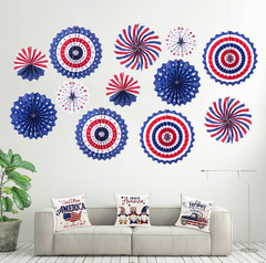 Patriotic Hanging Paper Fans – Red, White, and Blue Decorations Set of 12