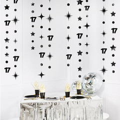 Black 17Th Birthday Decorations Number 17 Circle Dot Star Garland Streamer Banne