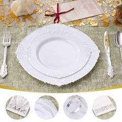 350pcs Silver Plastic Plates, Elegant Disposable Dinnerware Set, 125 Pieces, …