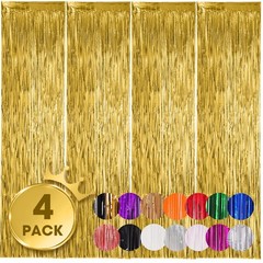 4 PCS Gold Foil Fringe Backdrop Curtains Tinsel Streamers Birthday Decor